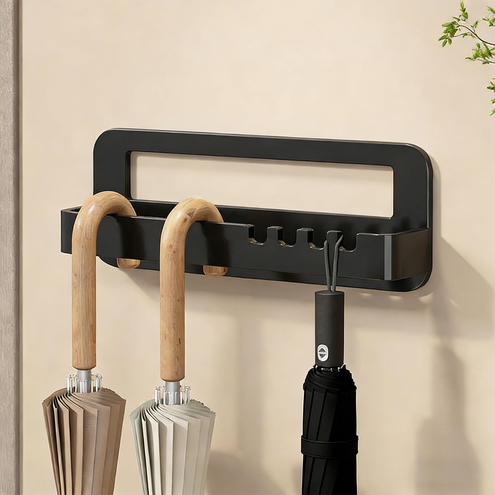THNSAWX Wall Mounted Umbrella Stand, Modern Entryway Umbrella Holder, Compact Space Saving Indoor Organizer Rack, for Long and Short Umbrellas(Black,33x9.5cm)