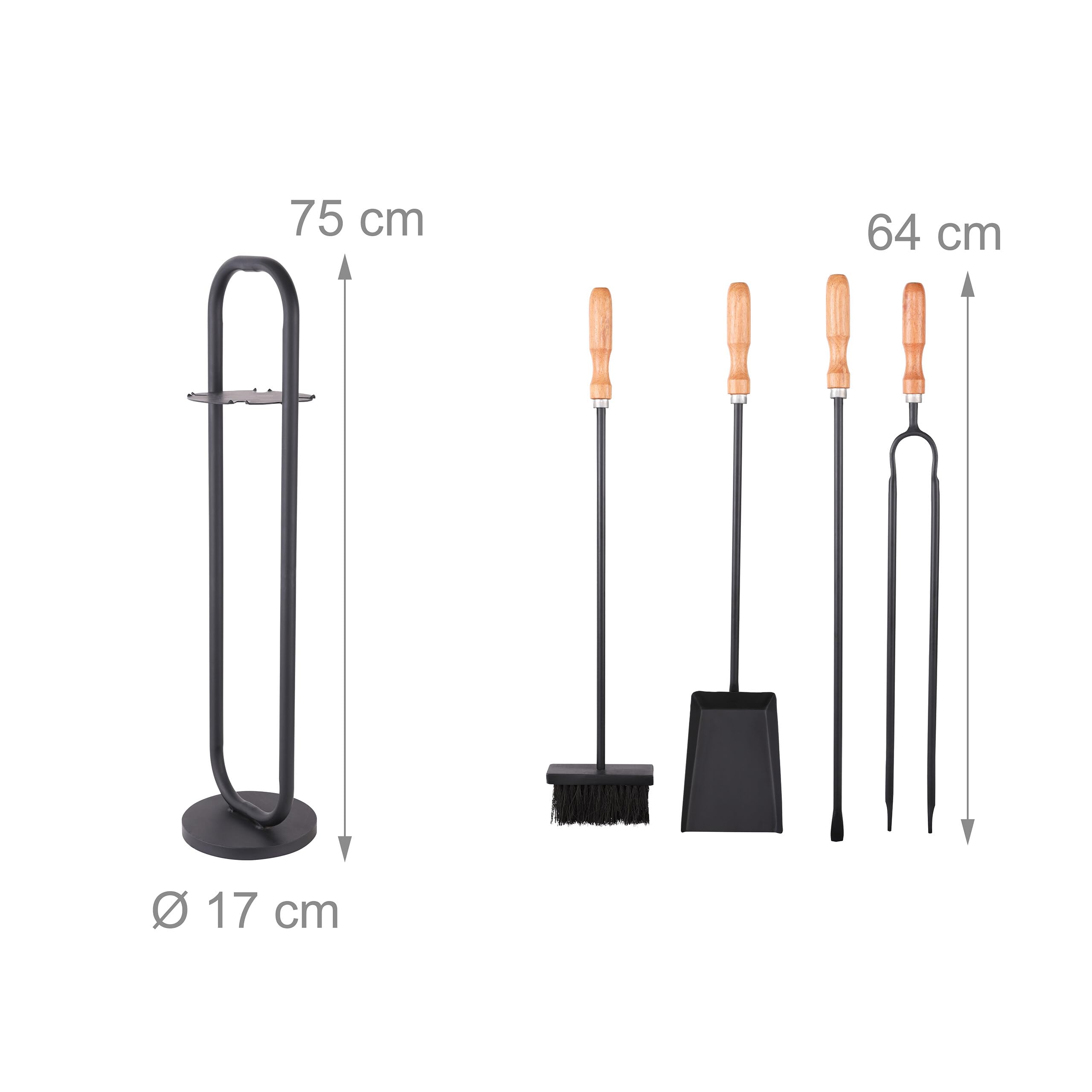 Relaxdays Set 5 Accessori per caminetto: attizzatoio, Paletta, Nero