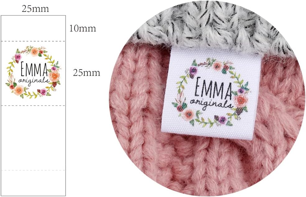 XDE Custom Sewing Labels Personalized Sew on,Clothing Tags,Sewing Labels,Custom Name Design Handmade Business Text Logo Personalized Soft Satin Ribbon Fabric Label (Natural Color,100P)