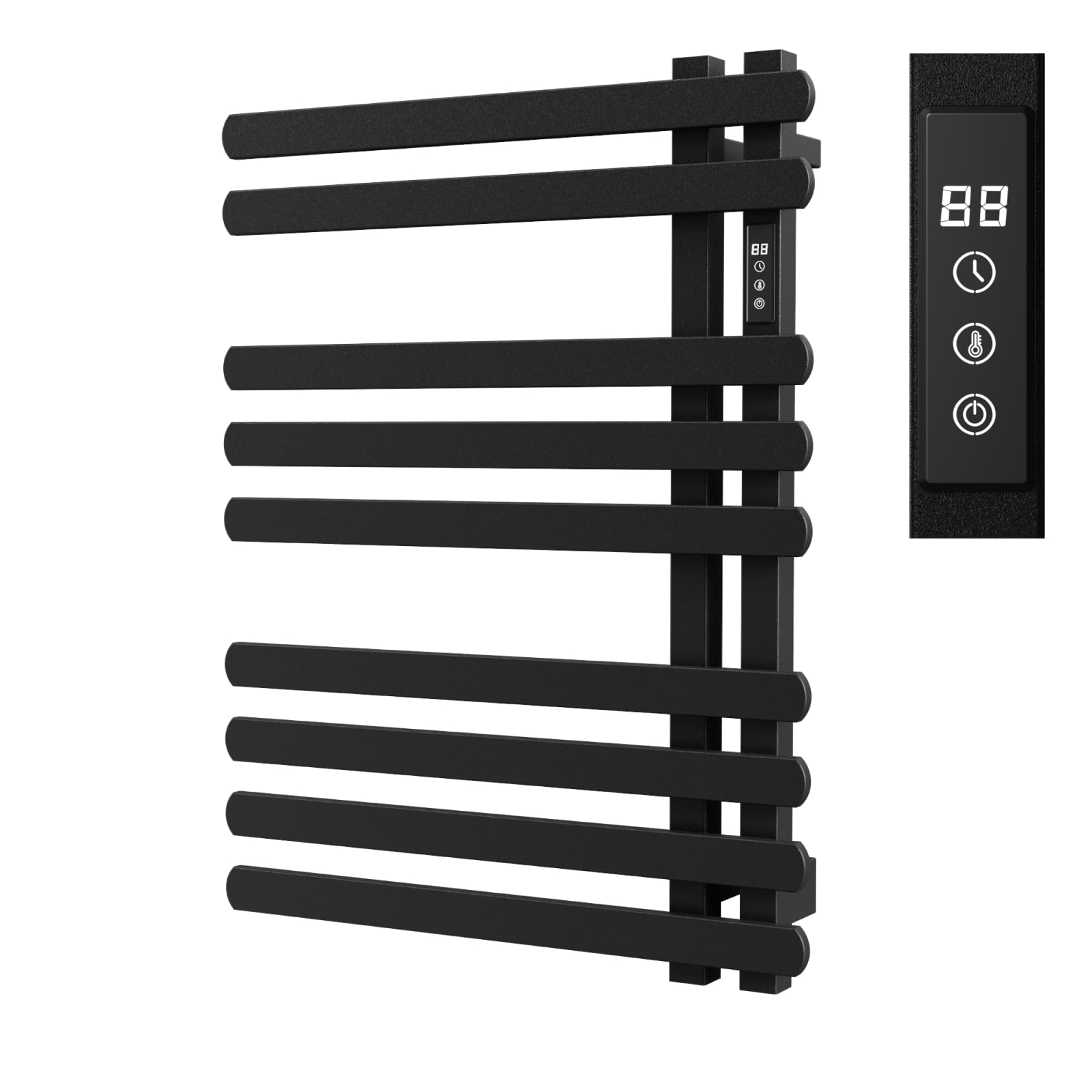 WONDERSKY Towel Warmer Rack, 9-Bar Stainless Steel Heated Towel Racks for Bathroom - Waterproof Wall Mounted Towel Warmers with Timed & Temperature Controller, Black