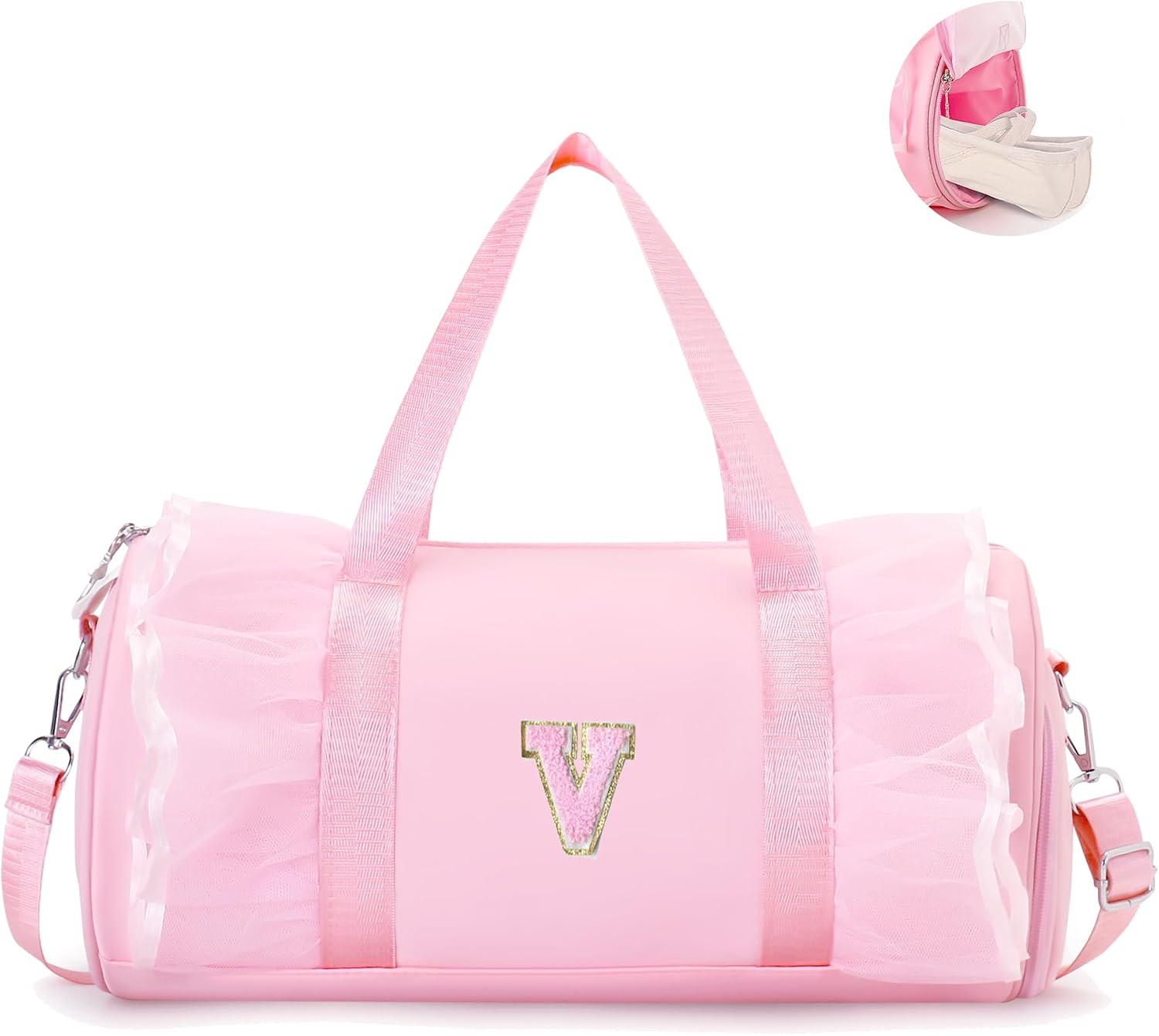 Personalized Dance Bag for Girl | Small Initial Gym Sport Yoga Cheer Duffle Bags Gift for Teen Girls | Chenille Letter Kids Ballet Bag Preppy Stuff Toddler Girl Birthday Gift (Pink S, SMALL)