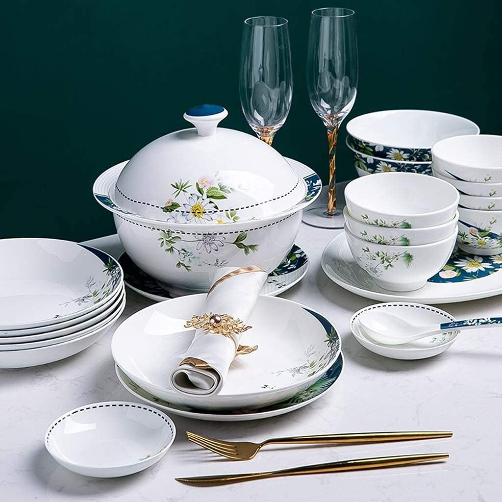 Ceramiczne zestawy obiadowe 46 sztuk Ceramiczne zestawy obiadowe, miska/naczynie/garnek do zupy/łyżka|Zestaw zastawy stołowej Zestaw zastawy stołowej z kwiatowym wzorem