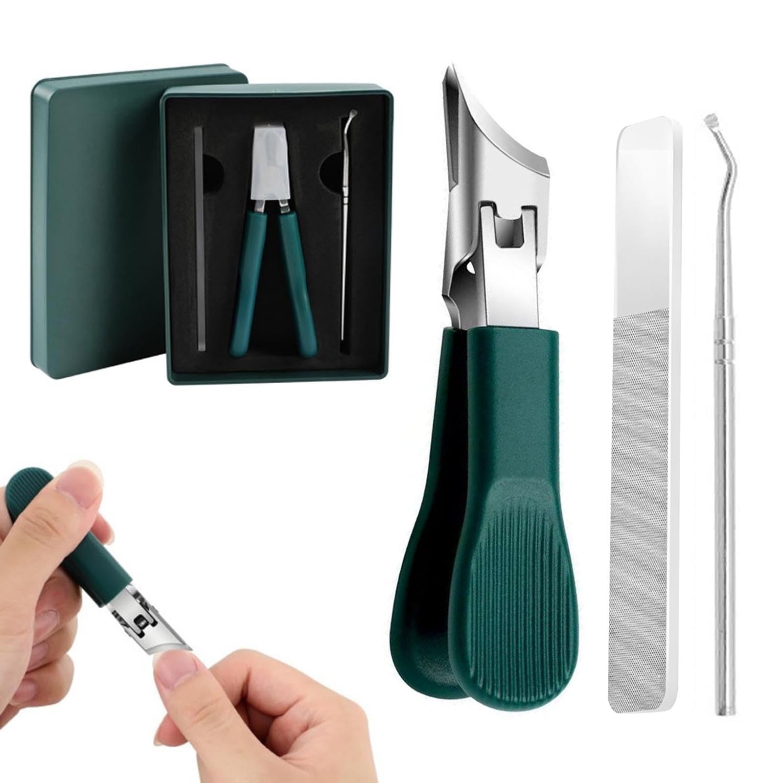 Nagelknipser mit Adlerschnabel, abgeschrägt, 3-teiliges Set, Edelstahl, breite Backenöffnung, Spritzschutz, abgeschrägt, für eingewachsene und dicke Zehennägel, für Männer und Frauen