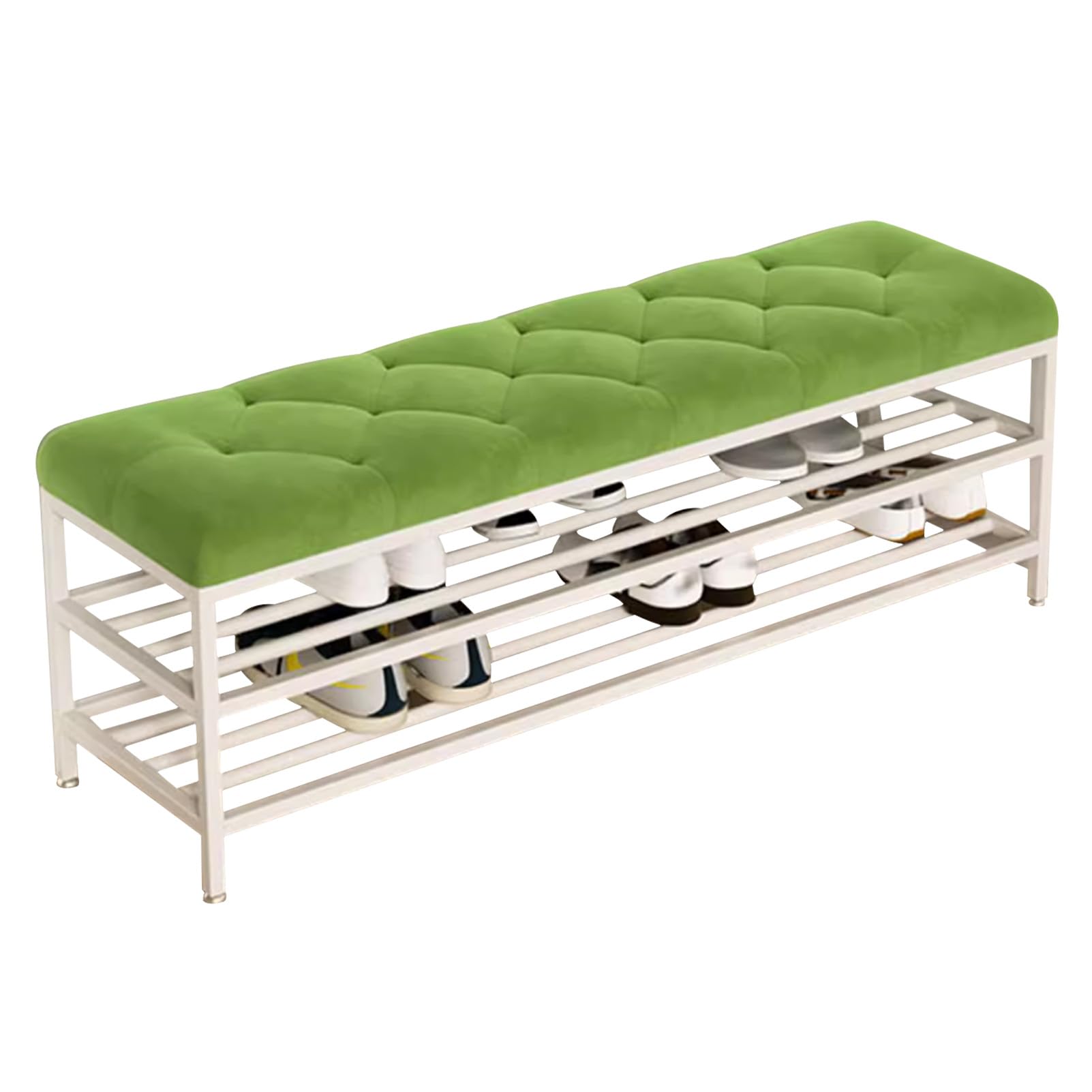 Banc de rangement à chaussures en velours et métal blanc pour entrée