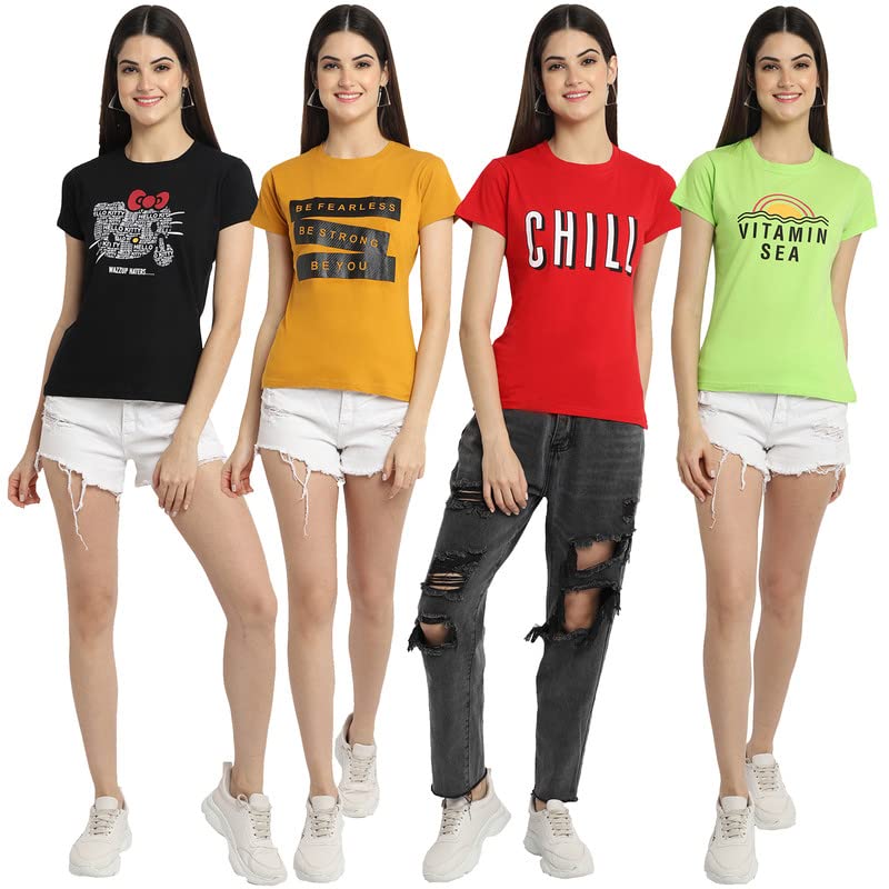 Image of Preneum Women's Cotton Regular Fit Graphic Stylish Printed Short Sleeves Casual T-Shirt |Trend & Styles