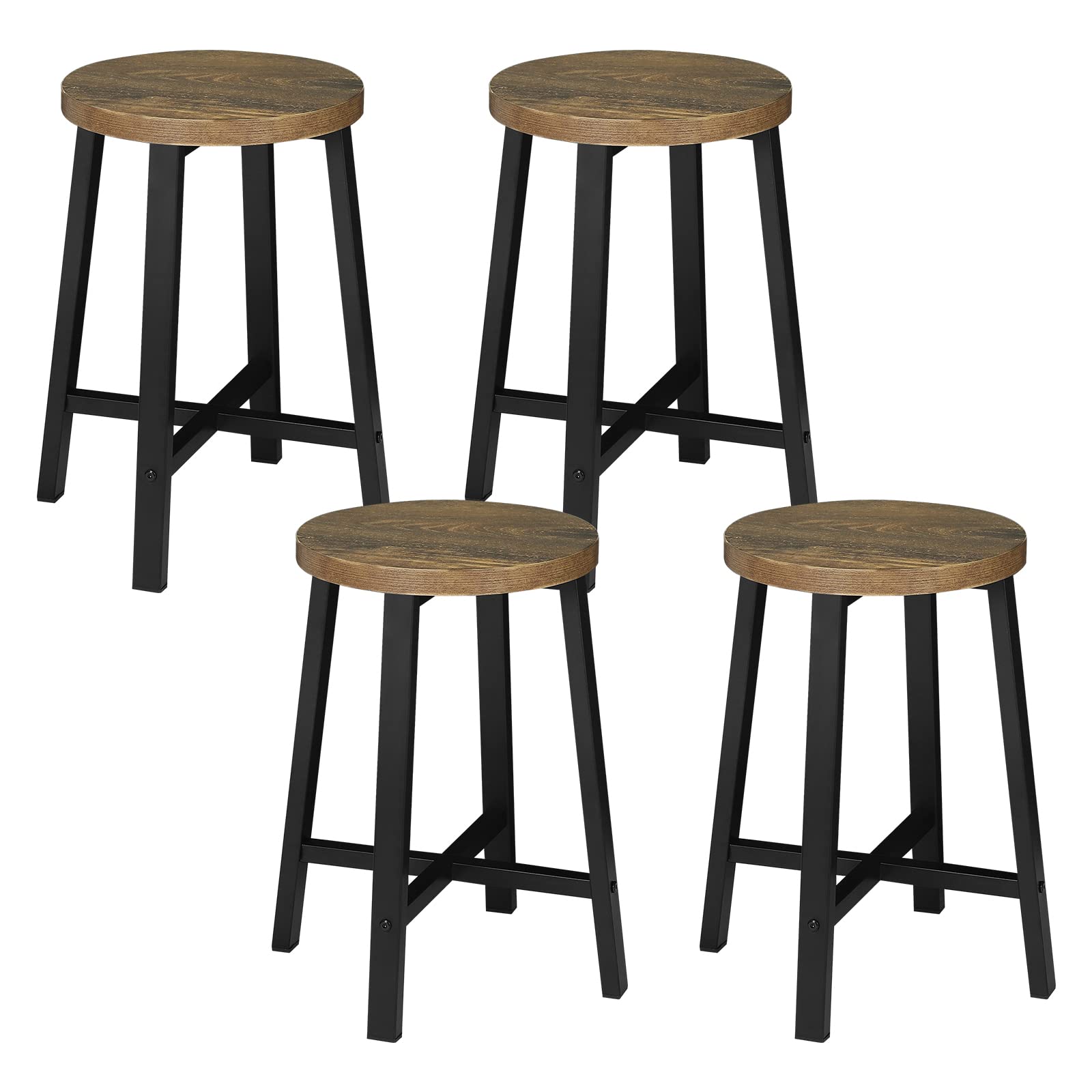 WOLTU Esszimmerstühle 4er Set, Küchenstuhl, Esszimmerhocker, Küchenhocker, Hocker mit Metallbeinen, im Industrial Design, Vintage-Holzmaserung Schwarz