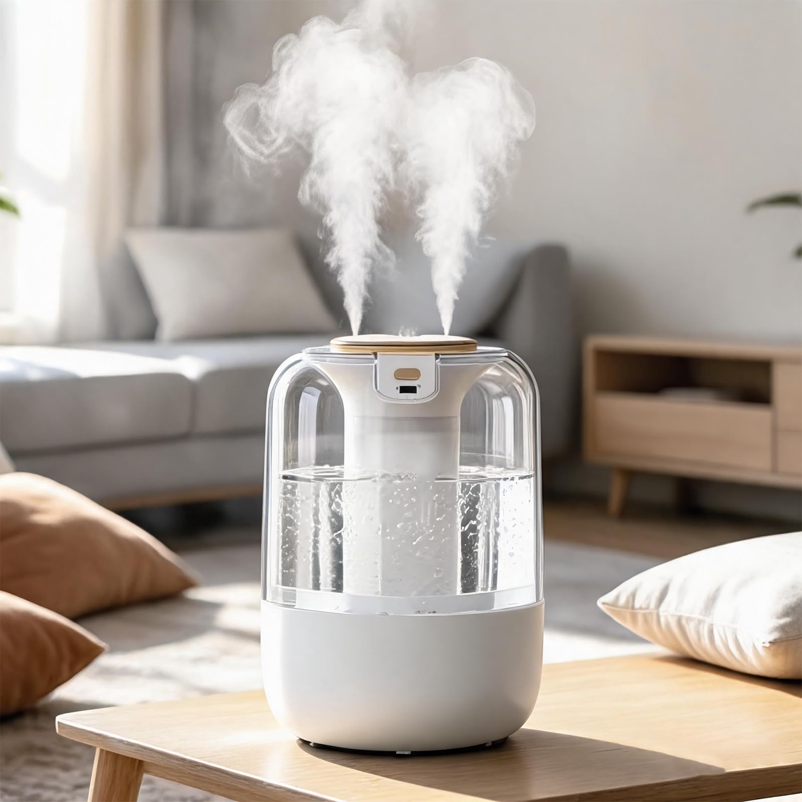 BIZOI Humidifier for Bedroom, 2.2L Double Spray Cool Mist Humidifier, Quiet Air Humidifier with 3 Modes, Colorful Warm Night Light with Waterless Auto-Off & Humidity Display for Bedroom Plants Office