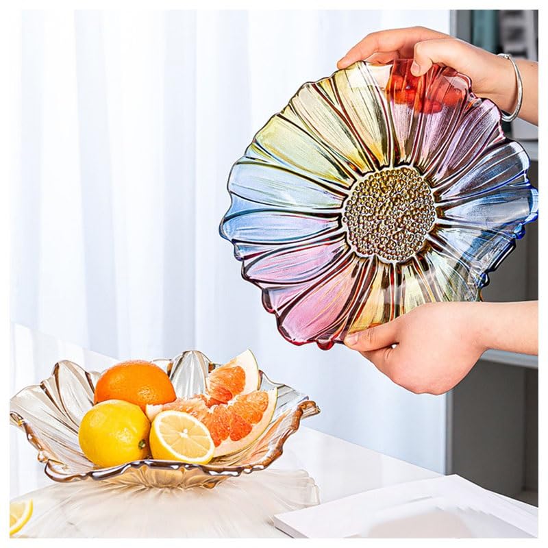 Plato decorativo de cristal con forma de flor para cocina, sala de estar, mesa de comedor, cesta de almacenamiento creativa para pan y aperitivos