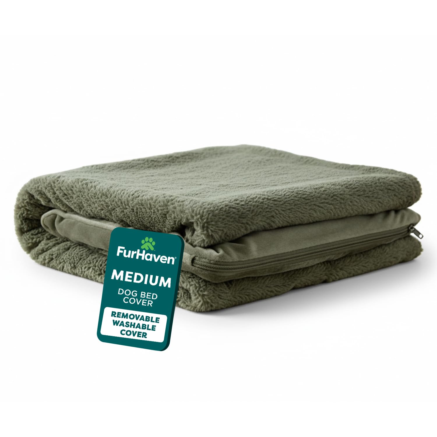 FurHaven Replacement Dog Bed Cover Faux Fur & Velvet Sofa-Style, Machine Washable - Dark Sage, Medium