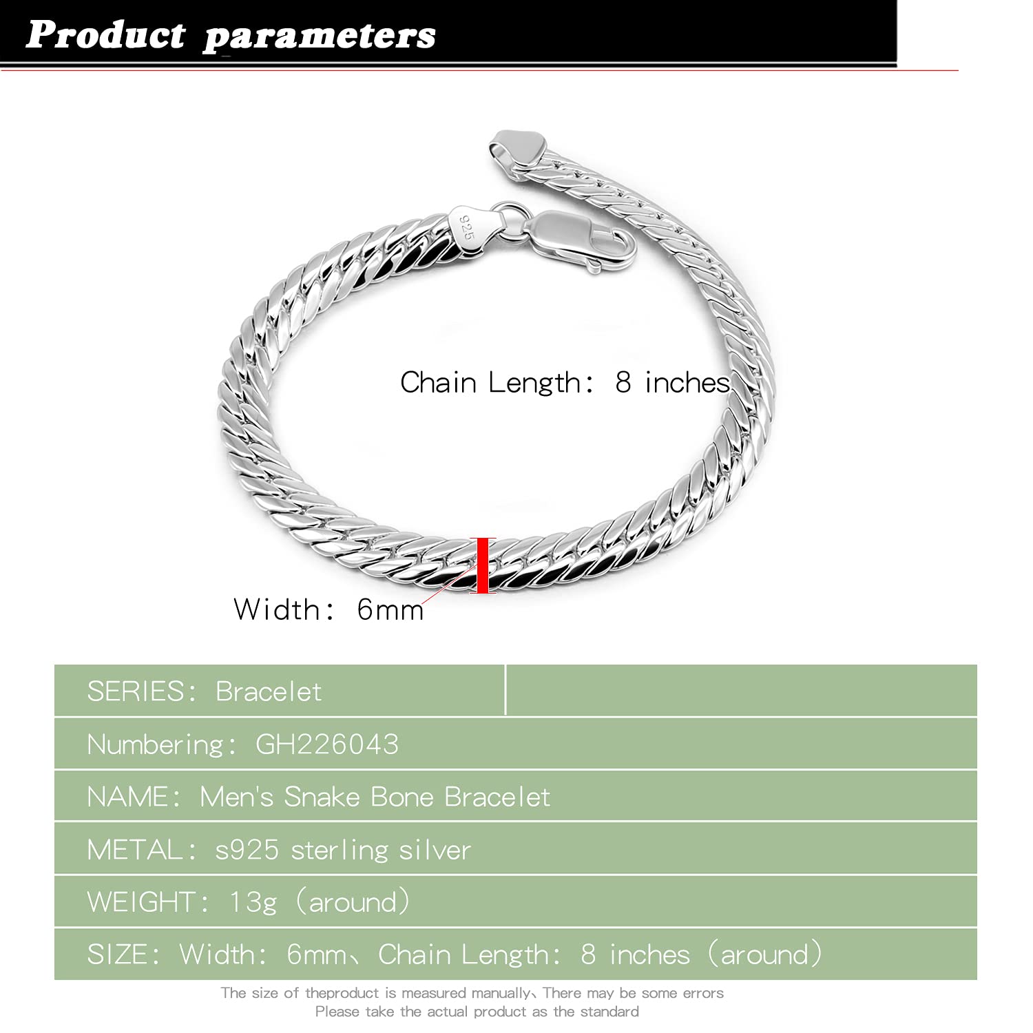 Dankadi Braccialetto a forma di serpente, 6 mm, in argento Sterling 925, 24 K, dorato, catena a serpentina piatta 6,7" a 9", bracciale morbido, maglia rotonda, regalo di gioielli per festa per uomo e