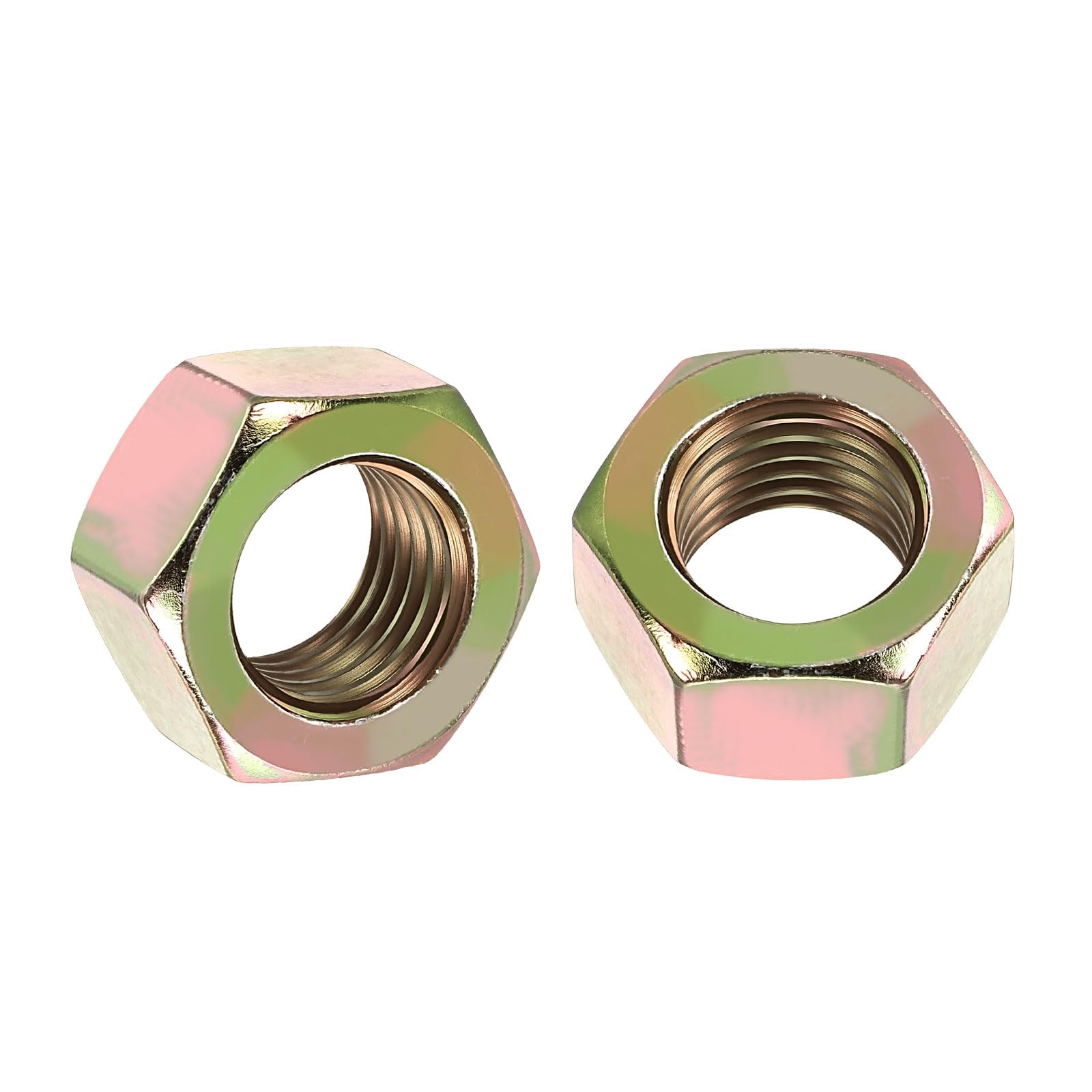 Kozelo 5pcs Hex Nuts - [7/8"-9] Carbon Steel (Grade 8) Hardware Standard Inch Coarse Thread Metal Nuts for Heavy Structural Machinery Fastening, Colored Zinc Finish, Yellow