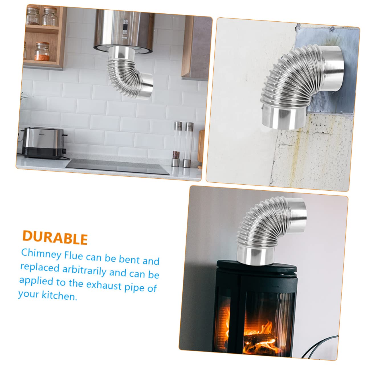 Conexión de Suministro de Agua de la Cocina, 4 Piezas de conducto ventilación Chimenea for Estufa, Codo 90 Grados, Manguera Flexible for leña, Tubo Escape(18X8CMx2pcs)