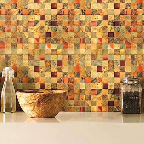 Tenashome 10-Sheets Metal Backsplash Peel And Stick Tile Stick On Kitchen Bathroom Fireplace In Retro Copper Marble #TOP5