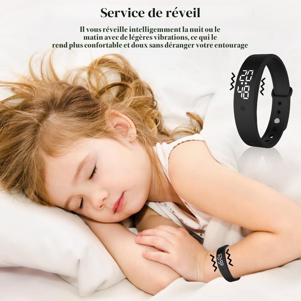 Réveil à Vibration en Bracelet, Réveil Silencieux pour Enfants et Adultes, Montre de Dressage Pot, Rappel de Boisson, Rappel de Médicament