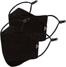 Cenwell 2 Pcs Ultra Comfortable Pure Cotton Face Mask with Adjustable Ear Loop & Free Ear Saver Strap, Washable Reusable & Breathable Mask for Men & Women (Black, Pack of 2)