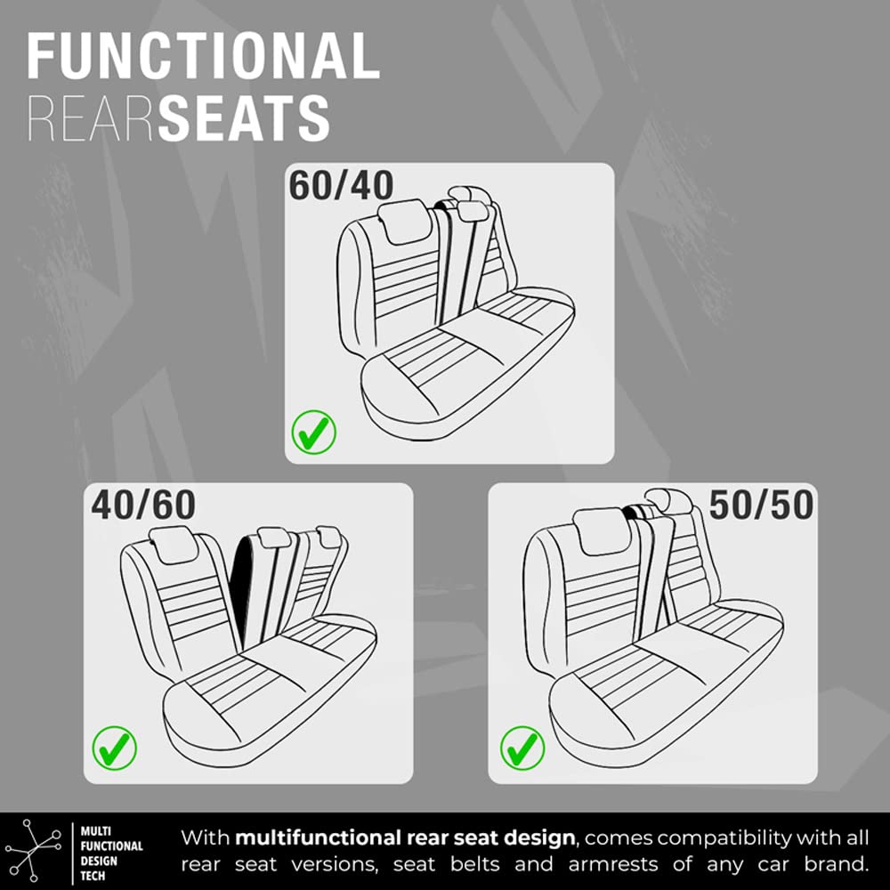 otoM Housse de sièges en textile/cuir 'Limited' Noir + Surpiqûres gris | 11-pièces - universel - adapté aux Side-Airbags