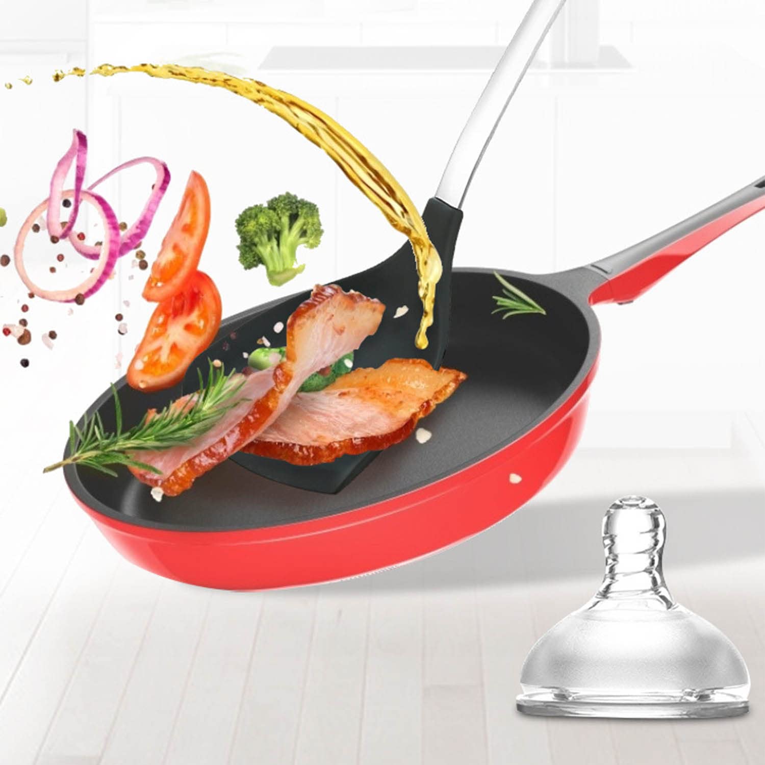 Spatola in Silicone Cucchiaio Solid Turner Pentole Antiaderenti Resistenti al Calore Manico in Legno Utensili da Cucina Set per Cucinare Cottura Saltata in Padella