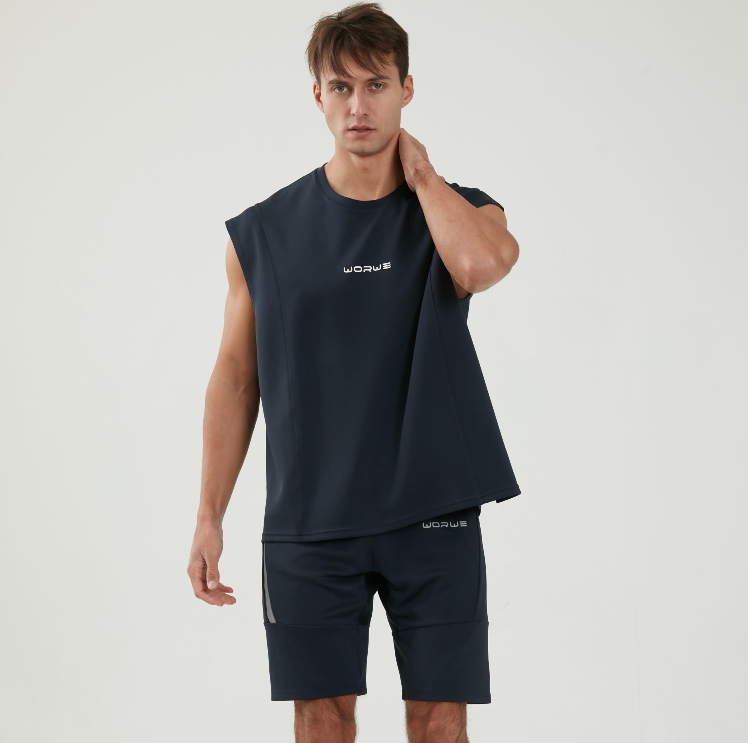 Maglietta Senza Maniche da Uomo Stile Spalla Caduta Moda Sportiva Fitness Asciugatura Rapida ranspirabile Bretella Top Logo 3D Anti-UV Girocollo