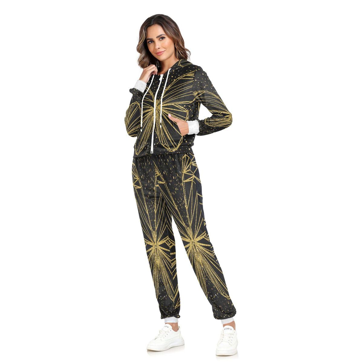 Conjunto deportivo de 2 piezas para mujer, diseño abstracto de mariposa dorada, conjunto deportivo de manga larga con estampado de animales