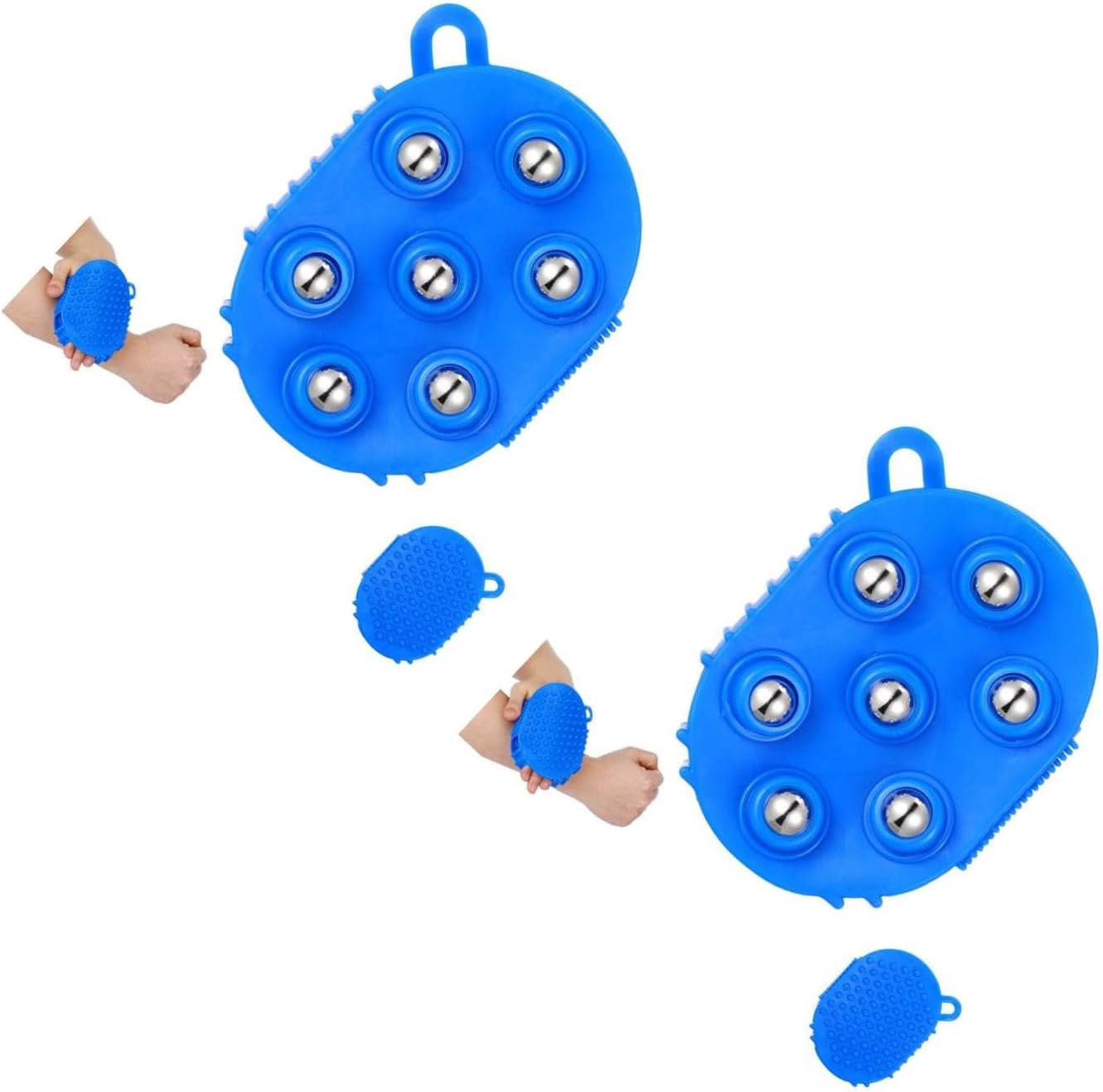 DOITOOL Palm Shaped Massage Glove Handheld Body Massager with 7 Roller Balls Exfoliating Body Brush for Back Chest Abdomen Arms Legs and Feet 2 Pack for Muscle Soreness Relief