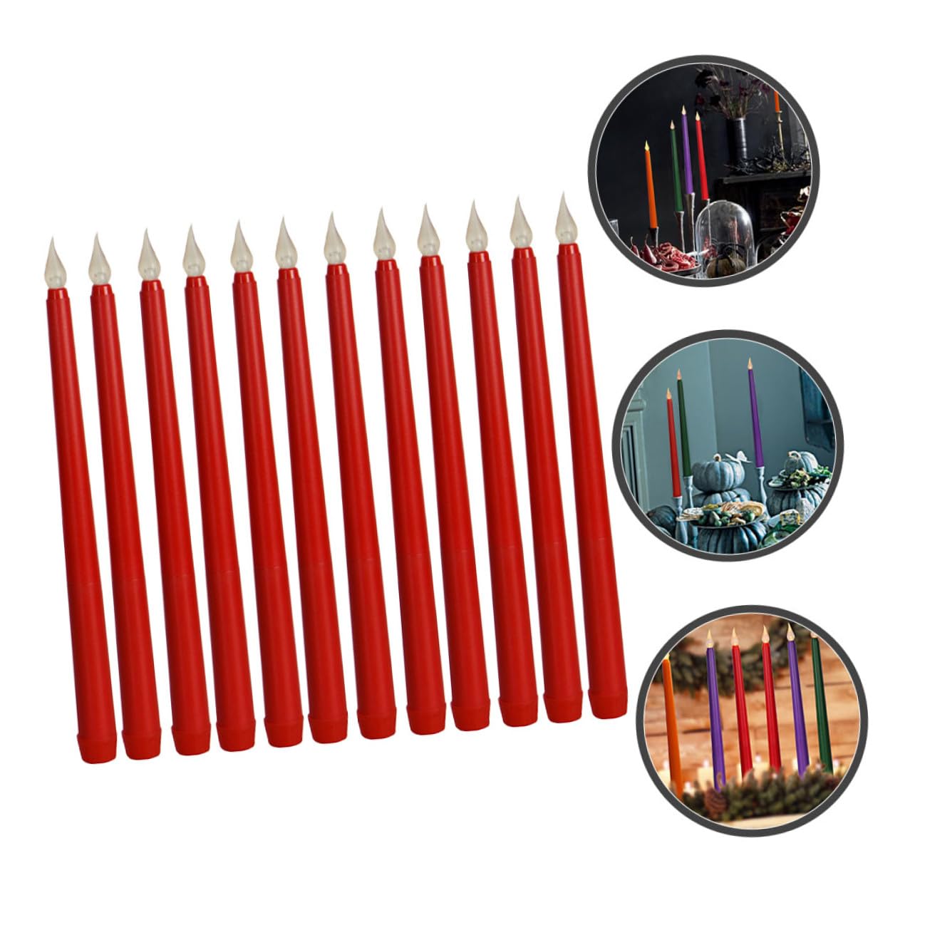 STOBAZA 12 Candele LED senza Fiamma Coniche Rosse, Luci a Batteria per Decorazioni Natalizie, Feste, Matrimoni e Ambienti Interni, Effetto Luce Calda Simulata, Set da 12 Pezzi in Plastica
