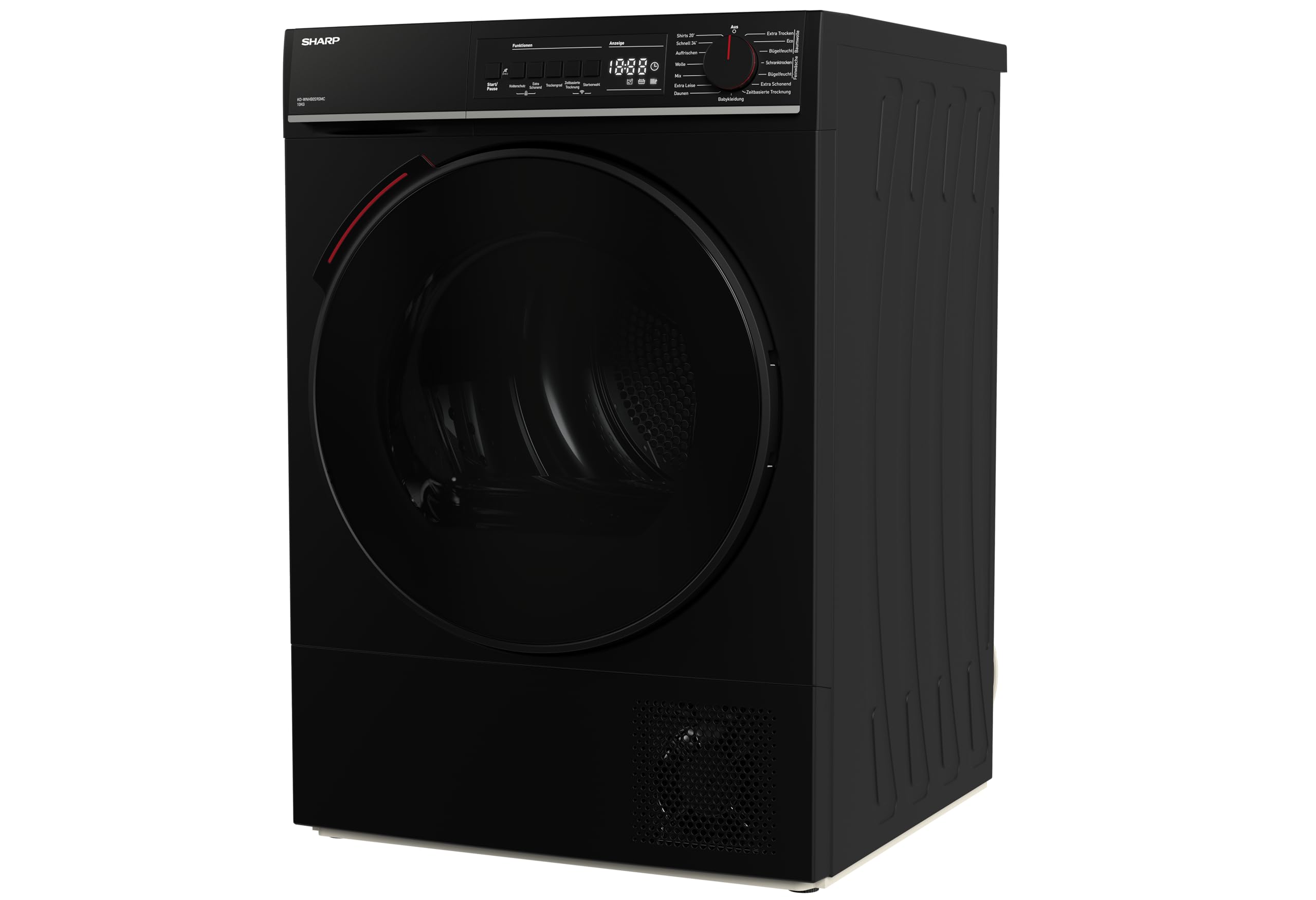 SHARP KD-WNHB0S9GMC-DE Wärmepumpentrockner (10 kg, EEK C), (15 Trockenprogramme, 20 Min. Kurzprogramm, WiFi, Edelstahltrommel mit LED-Beleuchtung), Mattschwarz