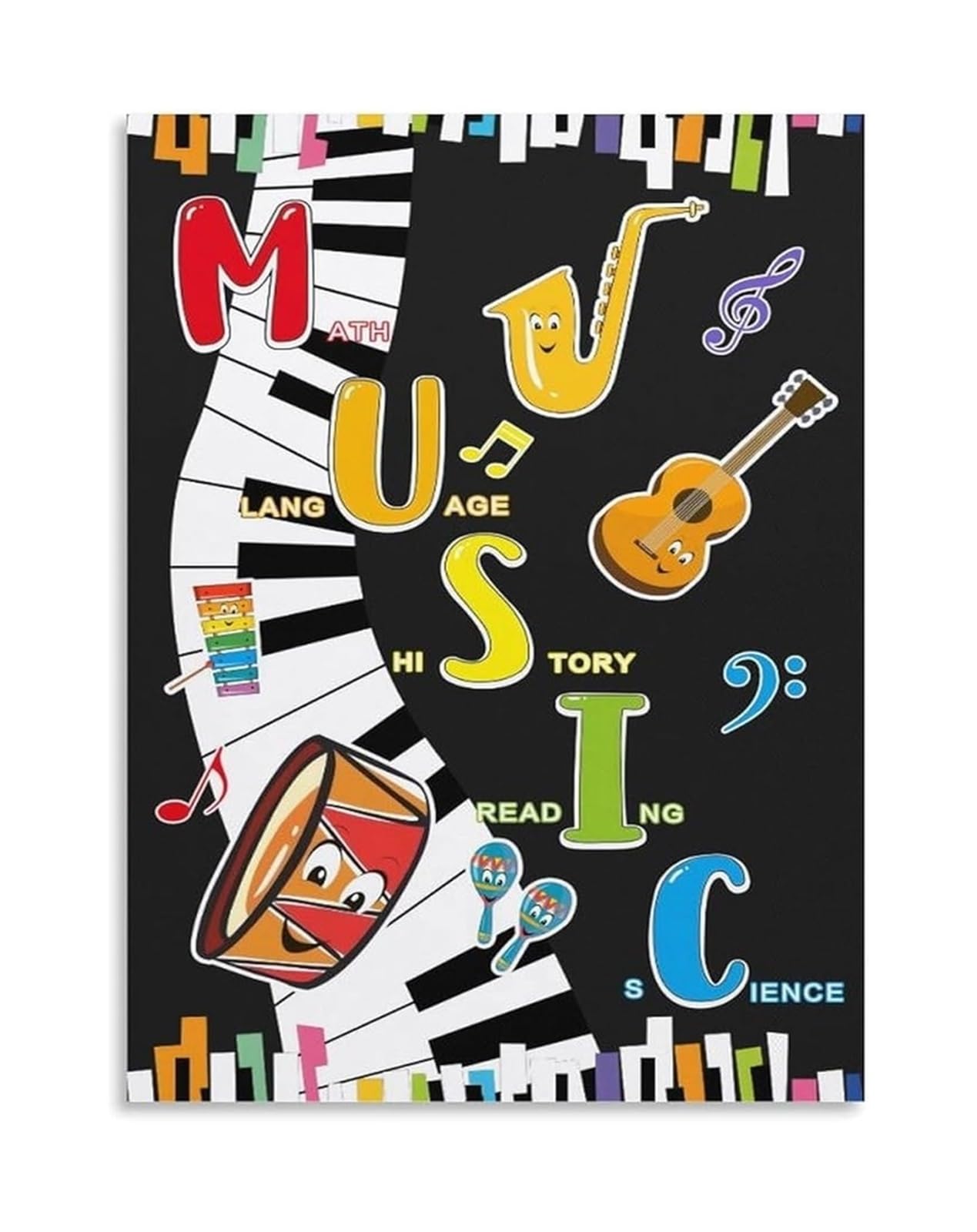 LLBOGRGGN Nursery or Classroom Decor Colorful Music Themed Poster with Musical Notes for and Teachers(Unframed,16x24inch(40x60cm))