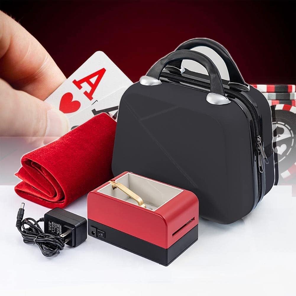 Máquina automática de repartidor de cartas, máquina portátil giratoria de 360° for dividir cartas con mantel de póquer y maleta, barajadora eléctrica de naipes for juegos de 2 a 8 personas, sin funció