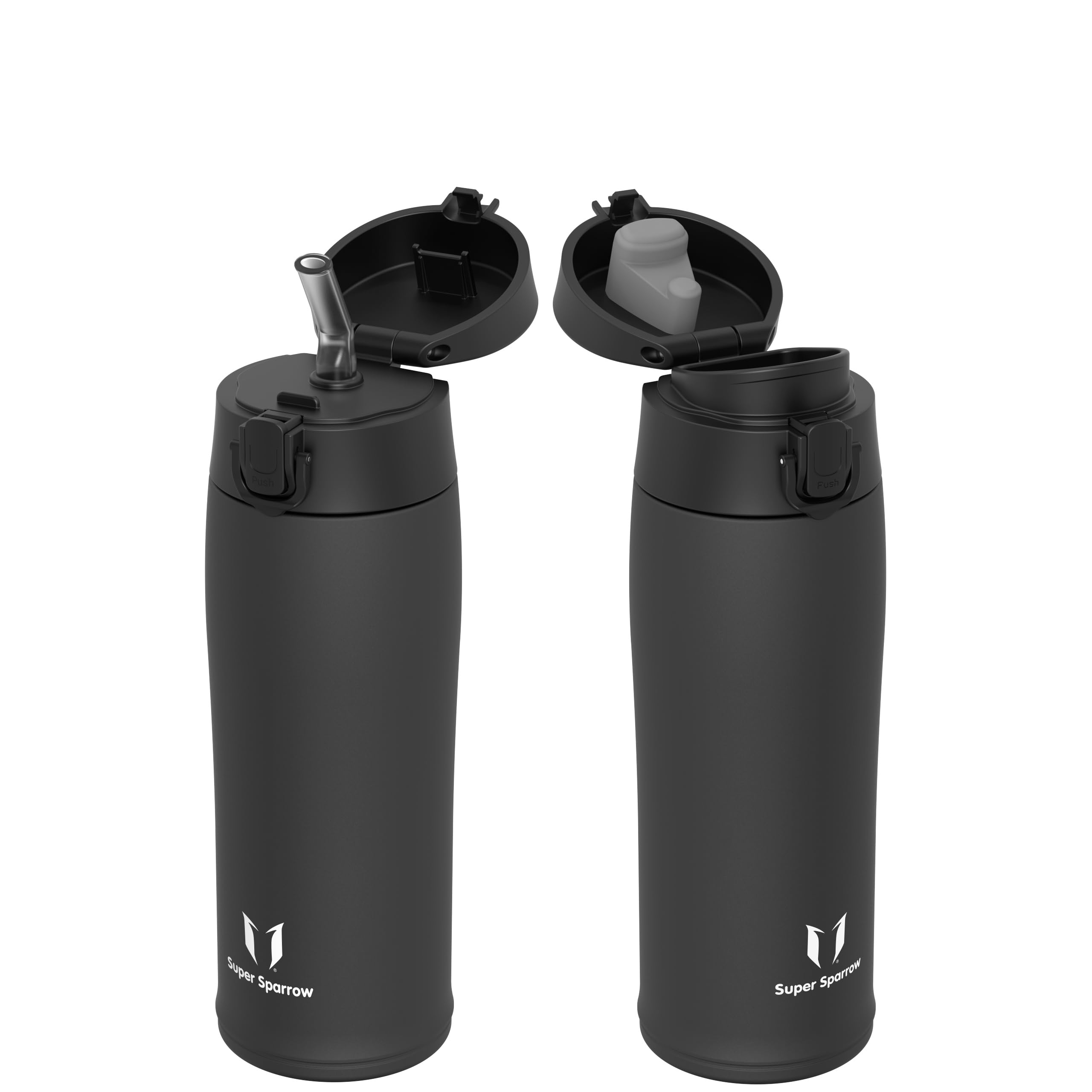 Super Sparrow Insulated Water Bottle - Travel Mug - 500ml - Stainless Steel Water Bottles - BPA Free - Leakproof Metal Bottles - Includes 2 Lids, Straw Lid & Spout Lid