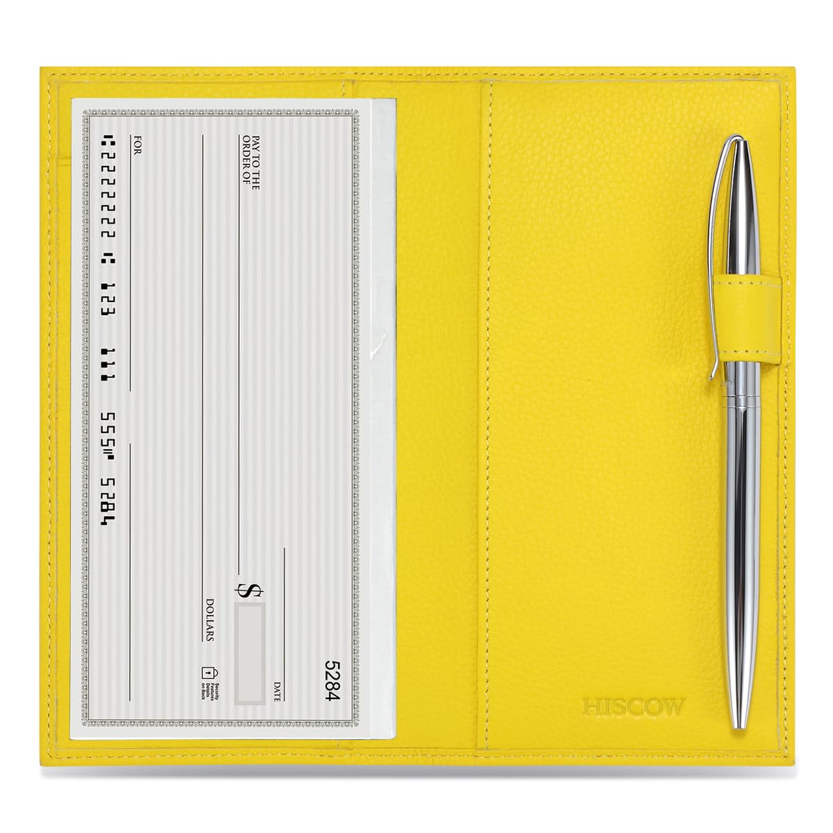 HISCOW Leather Checkbook Cover for Duplicate Checks with Pen Holder