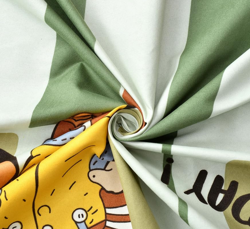Image of NHD HOME Premium Cotton Flat Double Bedsheets with 2 King Size Pillow Covers | Double Bed Breathable | Wrinklefree | Ultrasoft 220 tc Supersoft Floral | 90x90 Inches, Cartoon Green