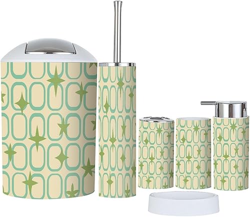 Miniatura 6 de Juego de 6 accesorios de baño, diseño moderno de mediados de siglo, sin costuras, estilo vintage, de los años 50, ciencia atómica, soporte para