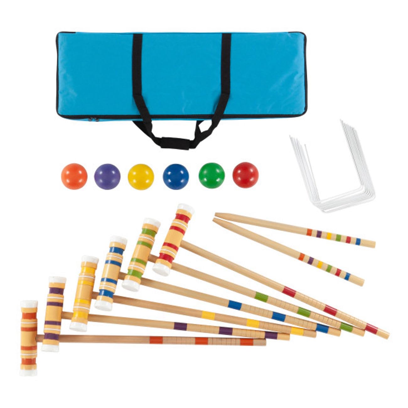 6-Player Croquet Set - Outdoor Games with Wood Mallets, Balls, Posts, Wickets, and Carry Case - Vintage Yard Games for The Whole Family by Hey Play