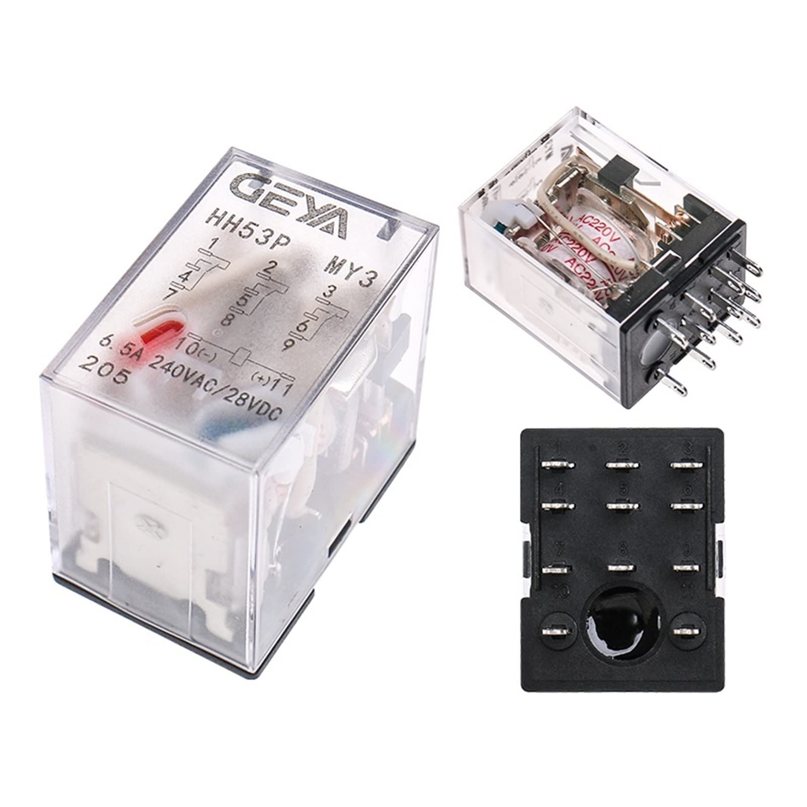 CSKWLLNBC 11Pins Mini Relay DC5V DC12V DC24V AC110V AC220V HH53P 5A Miniature Electromagnetic General Purpose(Onecolor)