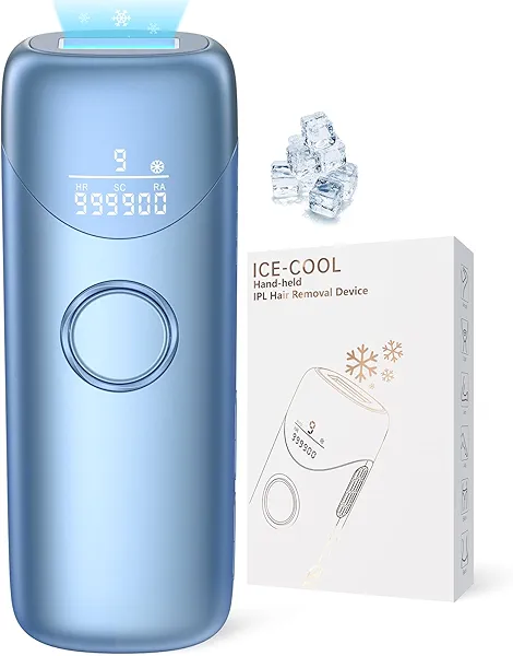 Laser Hair Removal with 5℃ Ice Cooling, Ubroo Painless IPL Laser Hair Removal Device 3 In 1 At Home Hair Remover Machine Permanent Hair Removal for Women Men Facial Body Use(Blue)