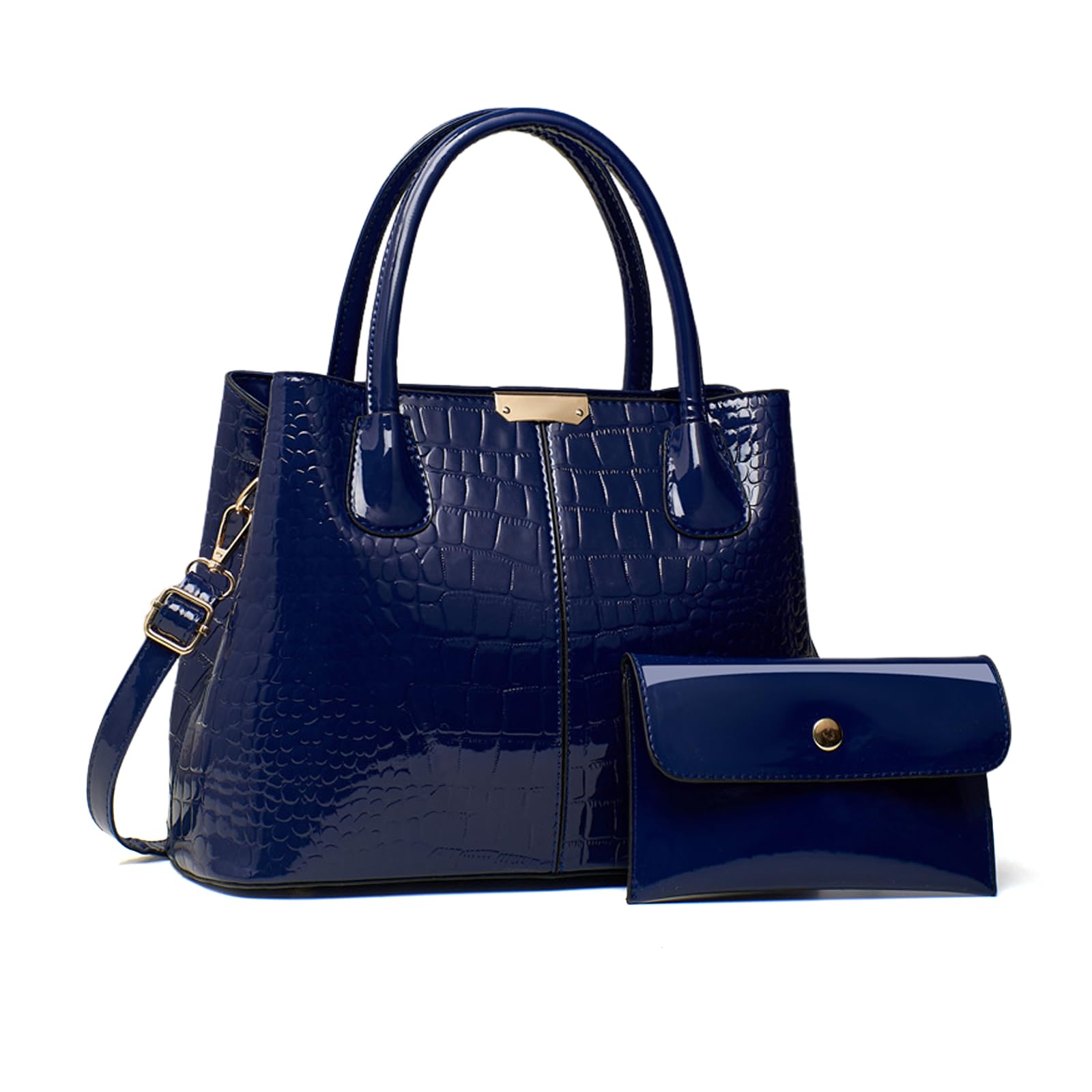 NICOLE & DORIS Borsa Donna Vernice Borsa e Portafoglio Set 2 Pezzi Borse a Mano Coccodrillo Borsetta Tracolla Borsa a Spalla per Lavoro Shopping Viaggi Blu
