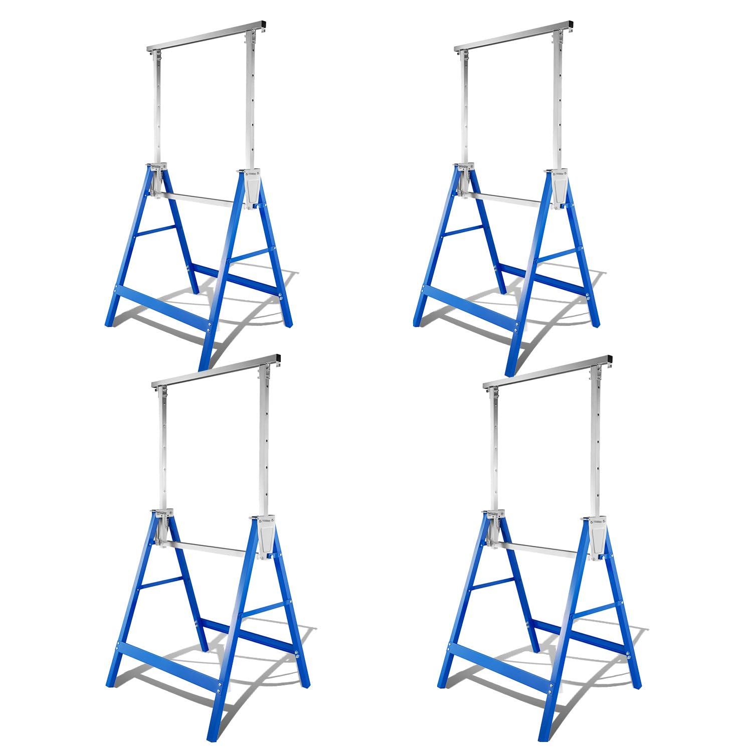 Juego de 4 caballetes de trabajo ajustables 80-130 cm, color azul | 200 kg de capacidad de carga, tubo de acero Q195, 7 niveles ajustables, andamios para taller, garaje, renovación