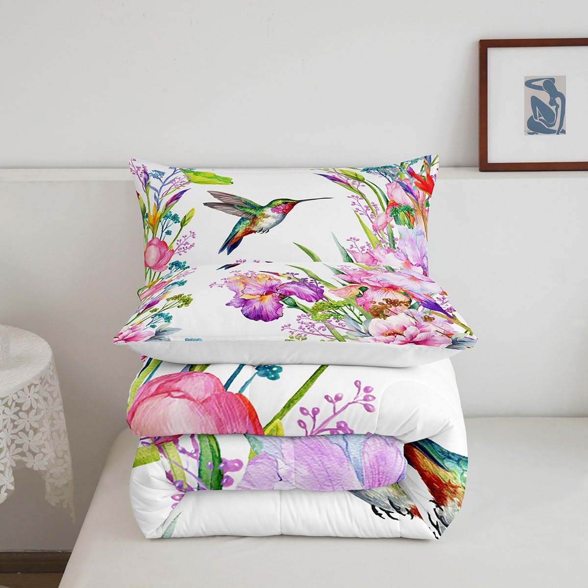 Floral Bedding Sets - Hummingbird Iris Flowers Comforter -5
