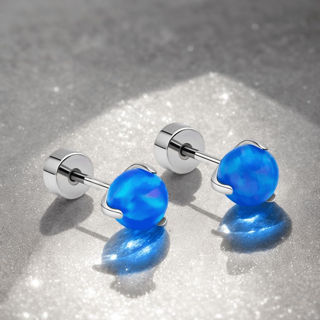 XUU G23 Titanium Flat Back Stud Earrings, 20G Cartilage Earrings with Screwback, 4mm 5mm Synthetic Opal, Hypoallergenic Tragus, Helix Jewelry, 1 Pair - Image 7