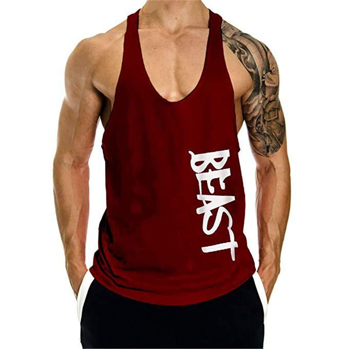 0002 Men's Gym Tank Gym Stringer Gym Tank Stringer Tank Tops Sleeveless Tops Sleeveless T-Shirt Gym Vest for Men