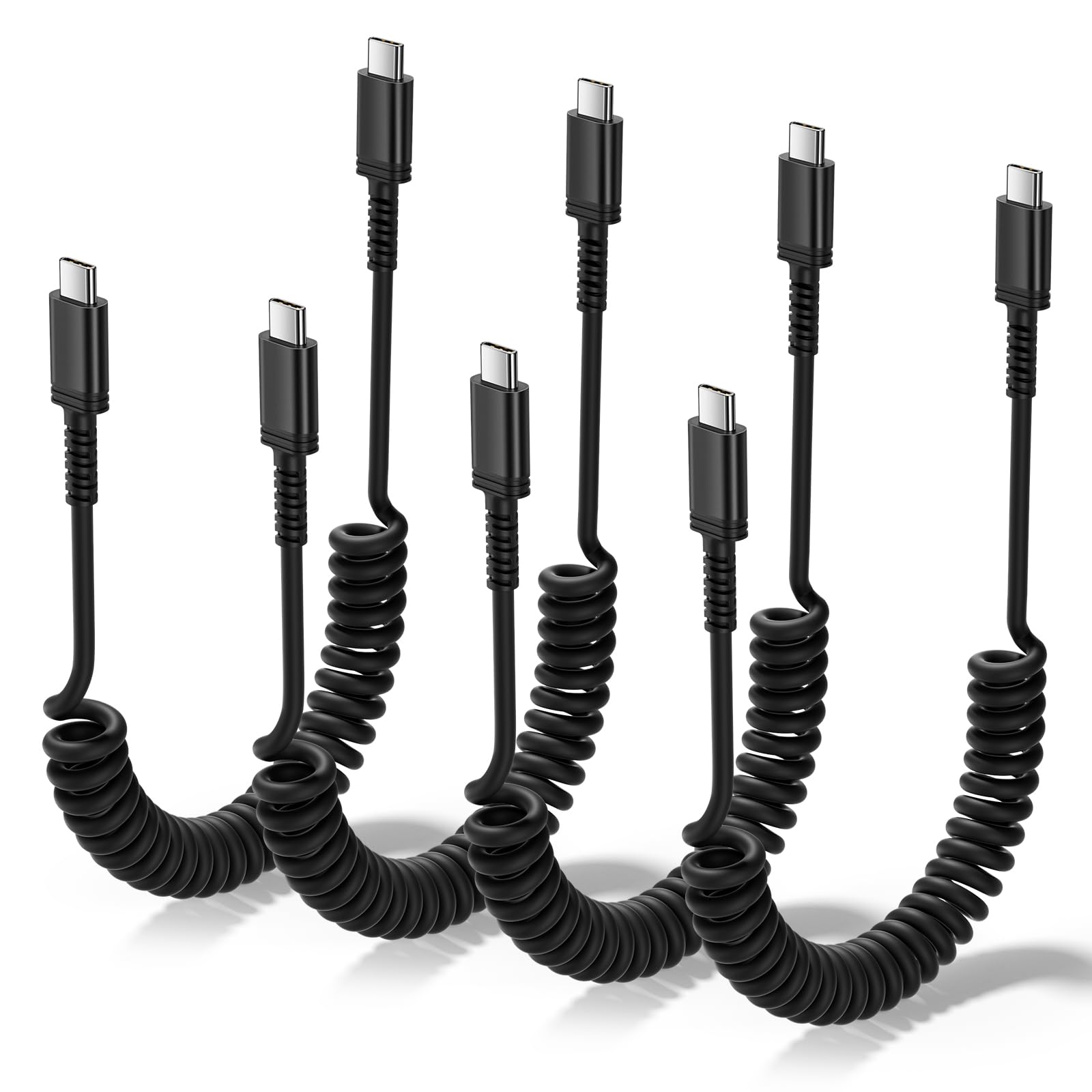 Cable de carga USB C a USB C, paquete de 4 cables de carga USB C en espiral para coche, cable de carga rápida tipo C a C de 6 pies de largo para teléfono/Android Auto/iPhone Samsung Galaxy/Carplay