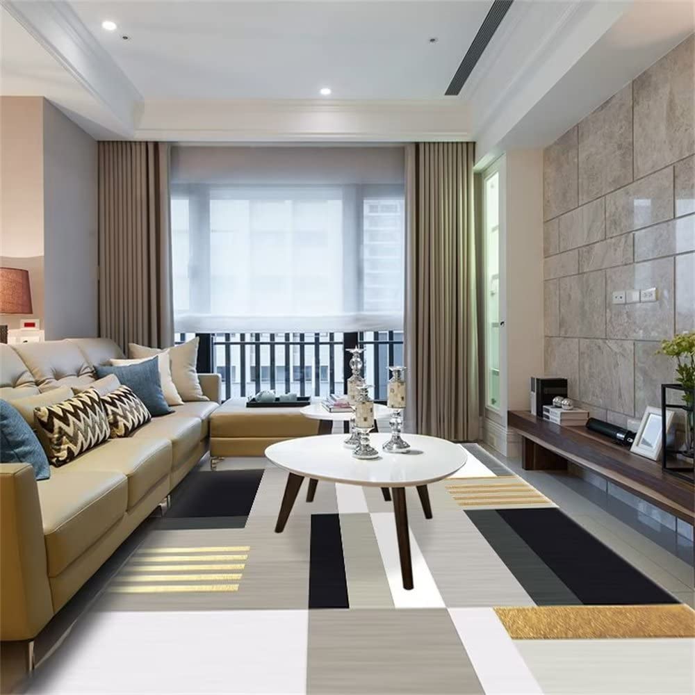 Tapis de salon géométrique gris et jaune 170x240cm pour décoration de chambre et grand bureau