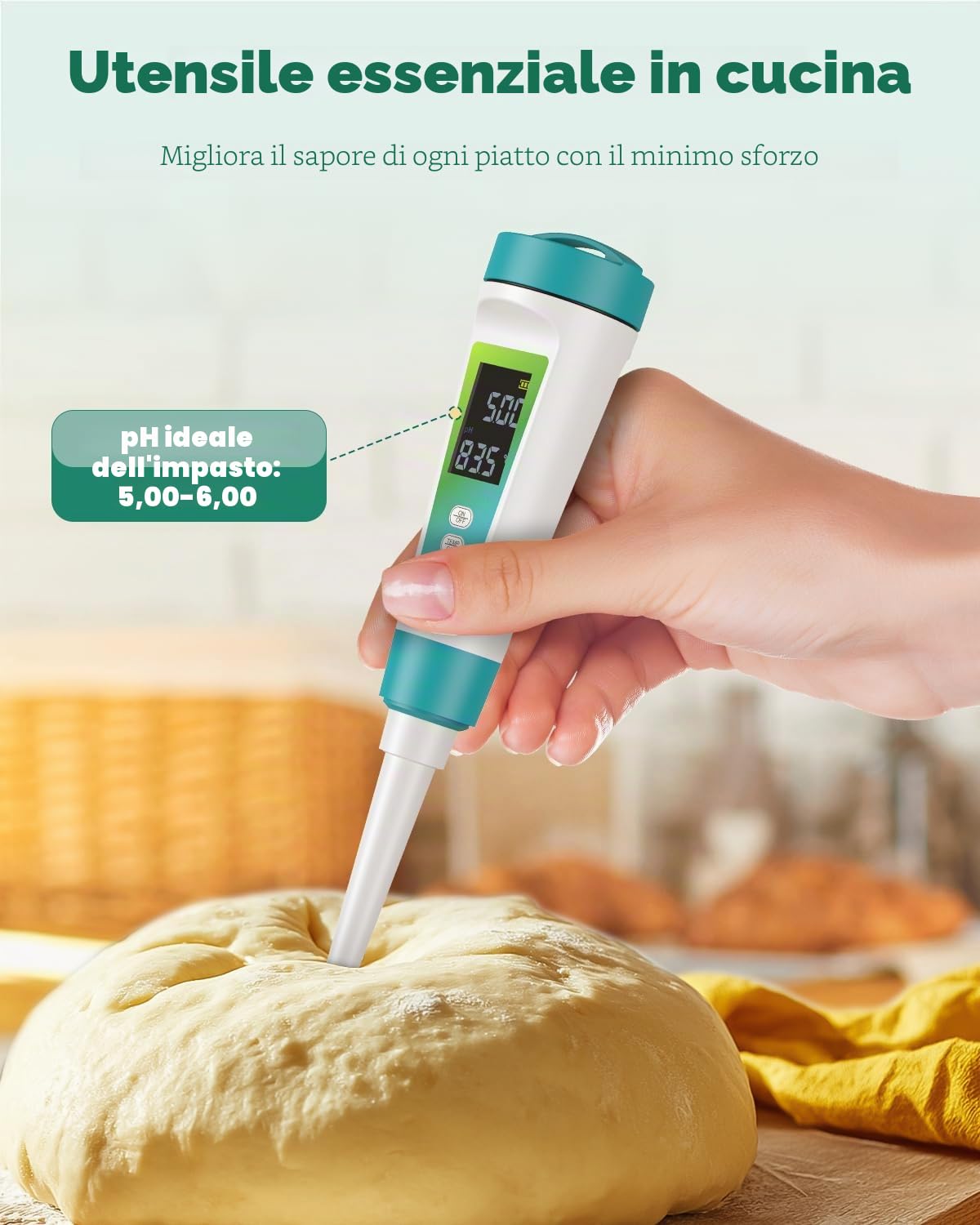 Pawfly pHmetro Digitale per Alimenti ad Alta Precisione, Tester pH per Pasta Madre, Pane, Fermentazione, Salumi, Carni in Scatola, Formaggi, Liquidi, Solidie Semisolidi