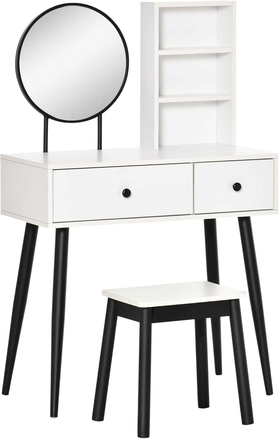 Vanity Set, Makeup Dressing Table Set with Stool, Wood Vanity Desk with Mirror, Storage