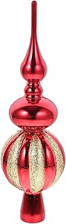 Holibanna Spherical Christmas Tree Topper 23cm German Christmas Tree Top Plastic Xmas Tree Topper Finials Glitter Xmas Star Tree Topper for Holiday New Year Decor Red