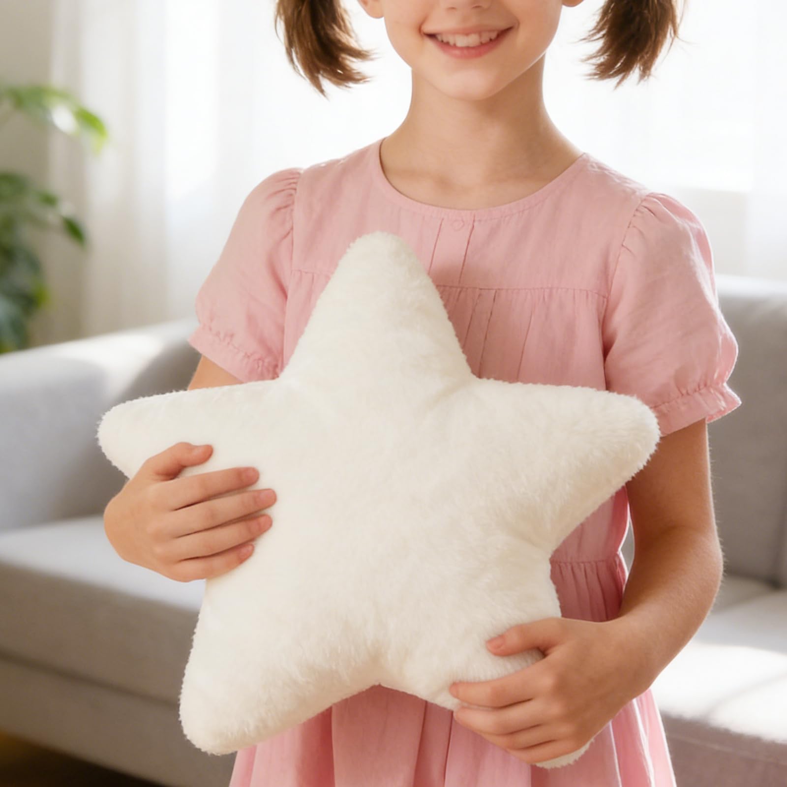 Coussin en peluche - Coussin décoratif en forme d'étoile pour enfant fille et garçon - Blanc - 30 x 30 cm
