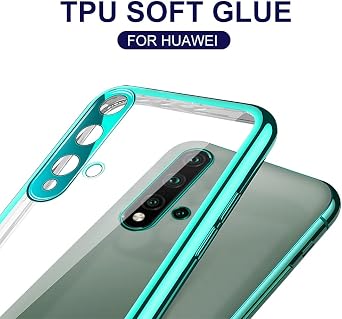 Plating Transparent Case Compatible with Huawei Nova 5T 5 5Z 5i 6 5G 7 SE Nova5 T Nova5t Nova6 Nova7 On Honor 20 Pro Camera Protection Soft TPU Phone Cover (Honor 20,Black Clear)