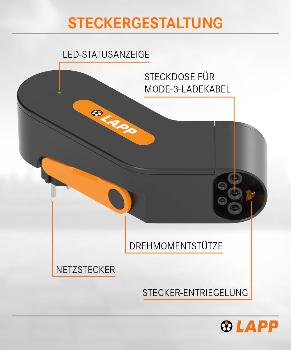 Lapp Mobility Dock/Mobiles EV Ladegerät für die Haushaltssteckdose/Notladegerät für E-Autos/Tragbares E-Auto Ladegerät für Unterwegs/Ladegerät für Elektro- und Plug-in / IP44 – Bild 8