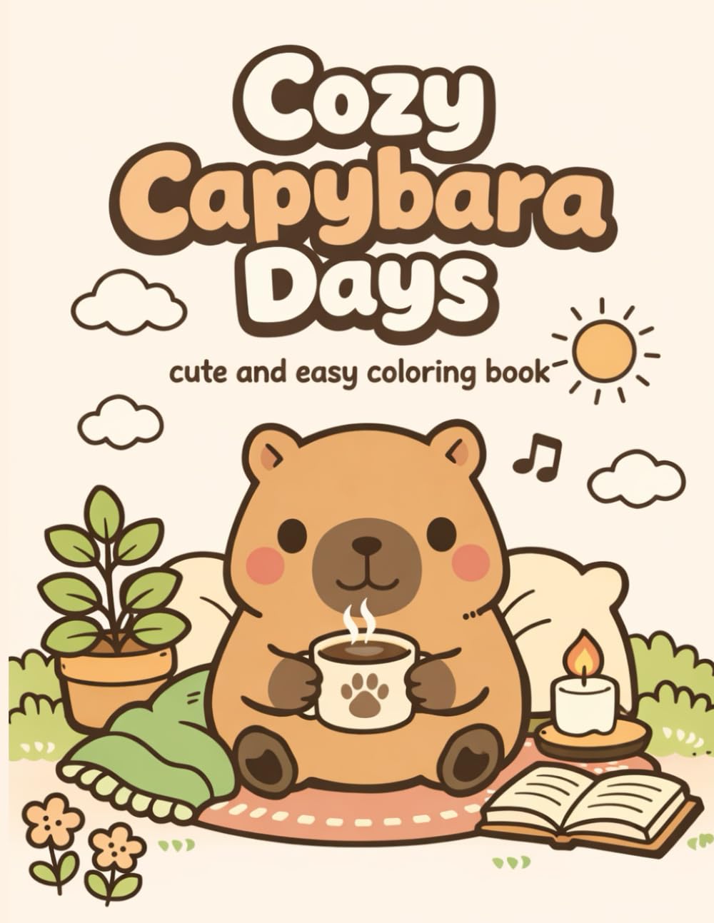 Cozy Capybara Days: Cute & Easy Stress-Relief Coloring Book (Easy Breezy Bold)