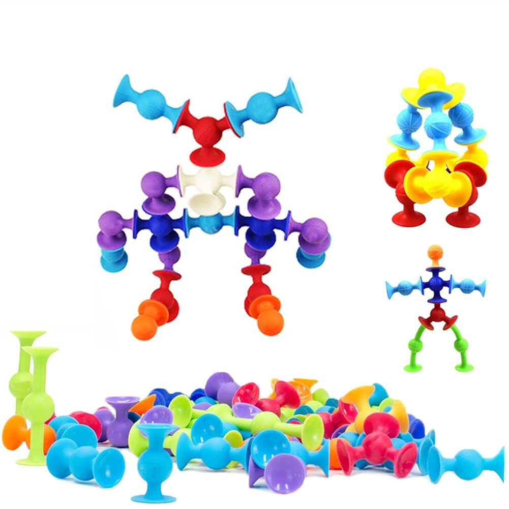 72pcs Soft Silicone Sucker Building Blocks Toys DIY Silicone Block Model Sucker Assembled Construction Educational Funny Toys For Kids (Color : 72PCS)